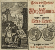 Exemplar der Veröffentlichung „Gründliche Nachricht von den Freymaurern“ (Frankfurt, 1740) mit noch nicht identifiziertem Stempel